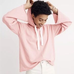 Madewell Bell Sleeve Hoodie Sweatshirt Light Pink Medium Raw Hem